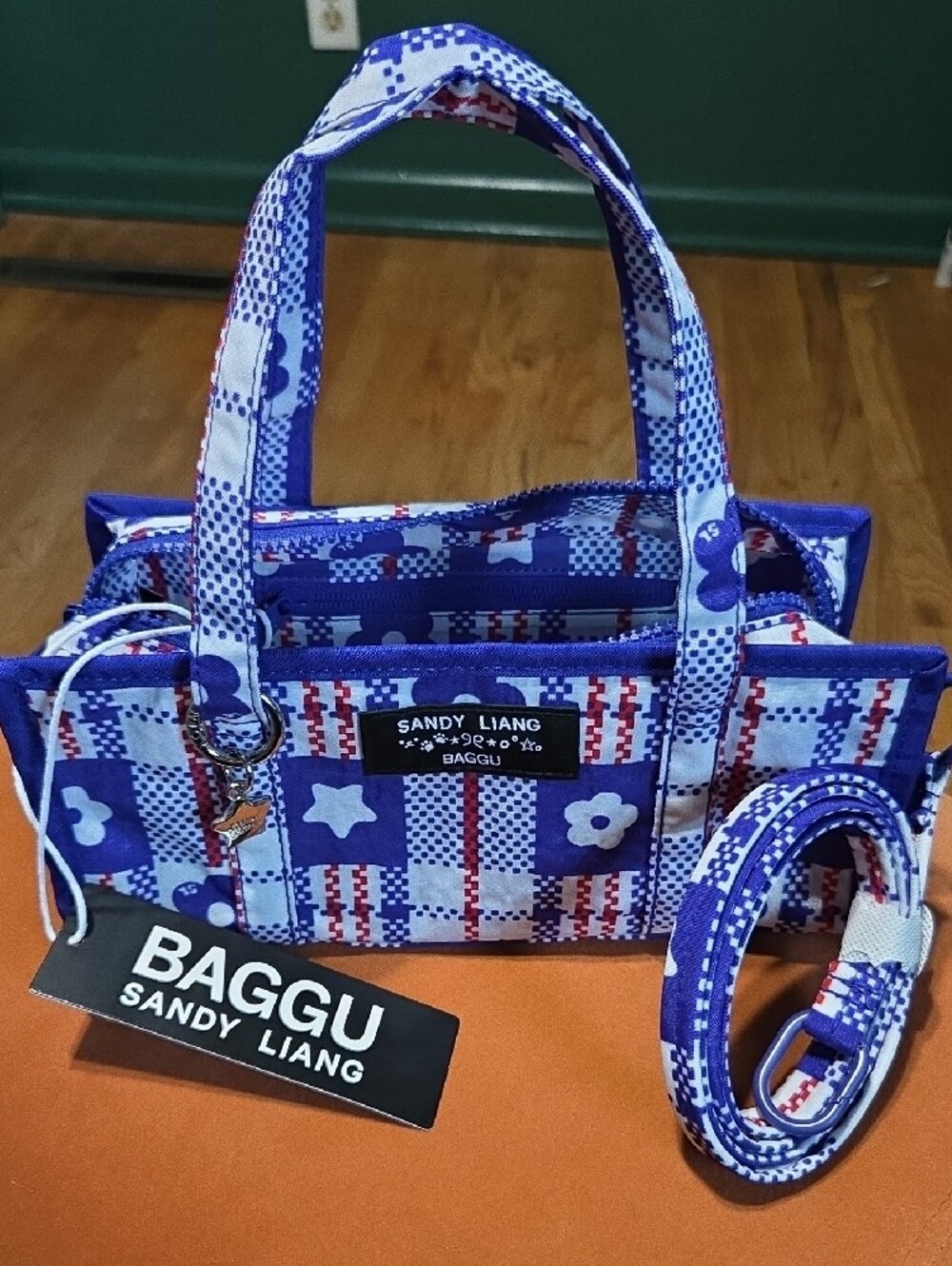 BAGGU X Sandy Liang Mini Nylon Market Bag - Market Plaid Blue